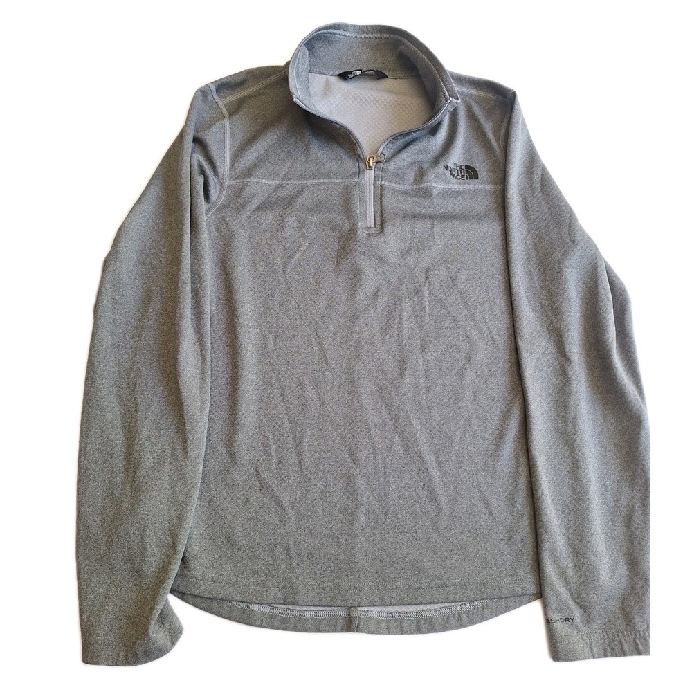 The North Face Men's Sweater Small Gray Quarter Zip Pullover Logo Lightweight